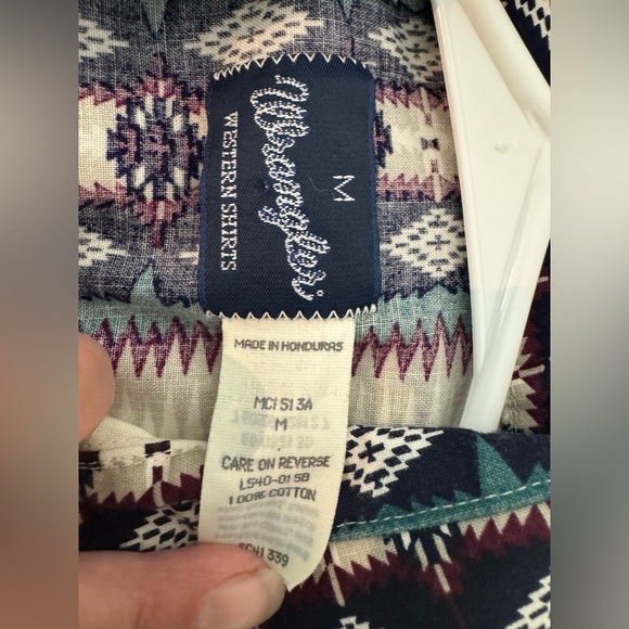 Wrangler Vintage Aztec Pearl Snap Button Up Western Short Sleeve Shirt Med *READ - Picture 7 of 9